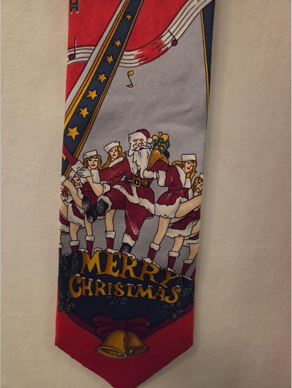 Stafford Red Christmas Themed Silk Tie with Santa and Merry Christmas Print